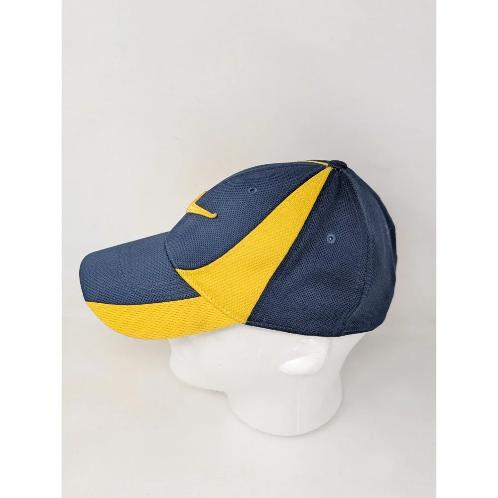 Vintage Nike Basketball‎ Hat Cap Blue Yellow Mesh Y2K Stretch Fit One Size Men's